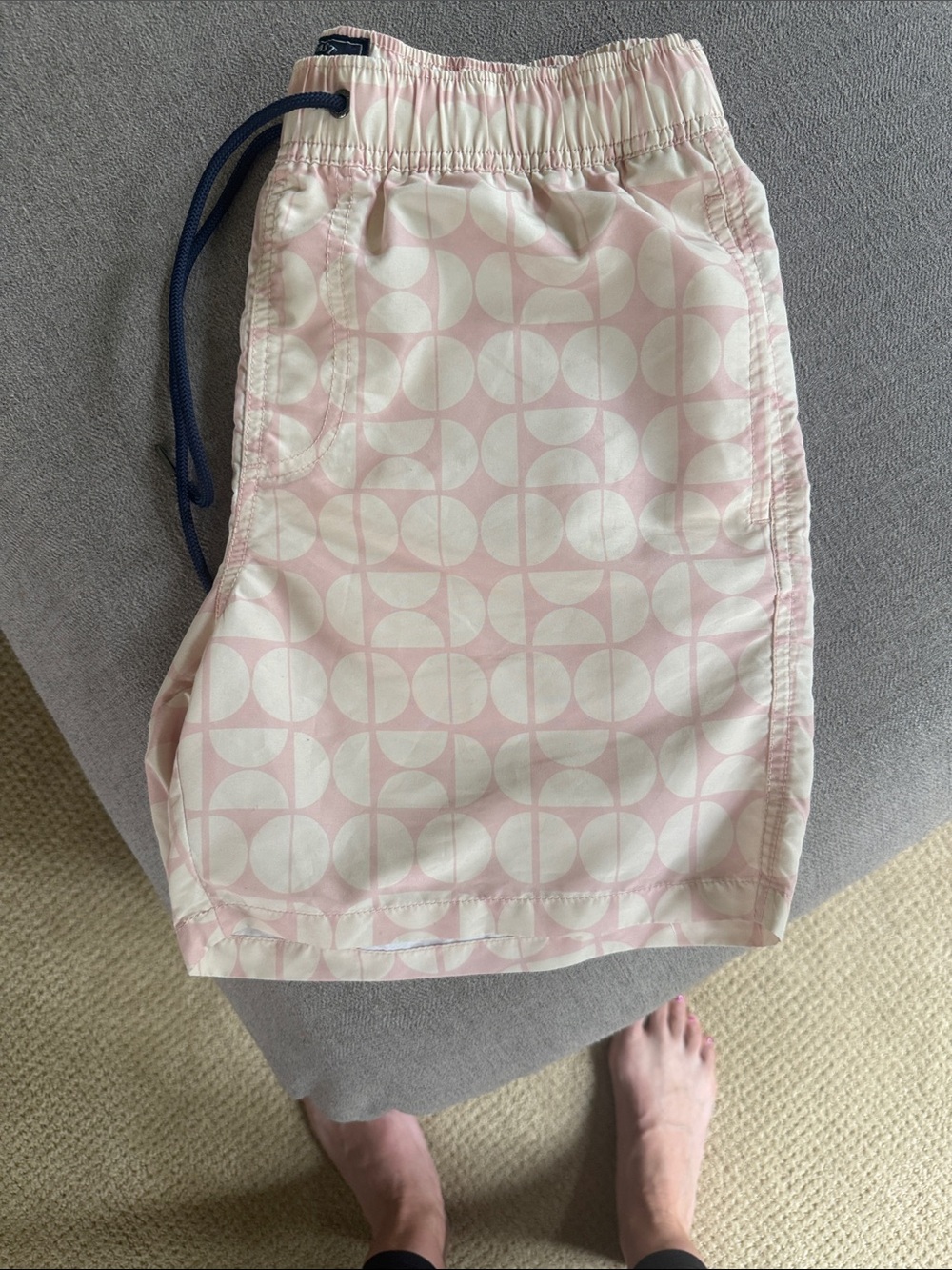 Pink & White Geometric Swim Trunks
